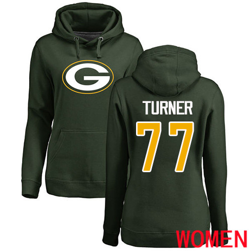 Green Bay Packers Green Women #77 Turner Billy Name And Number Logo Nike NFL Pullover Hoodie Sweatshirts->green bay packers->NFL Jersey